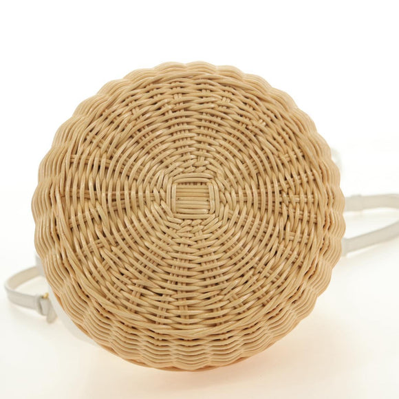 PRADA Wicker Shoulder Bag Rattan 2way Beige Gold Auth 181615V