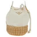PRADA Wicker Shoulder Bag Rattan 2way Beige Gold Auth 181615V-13