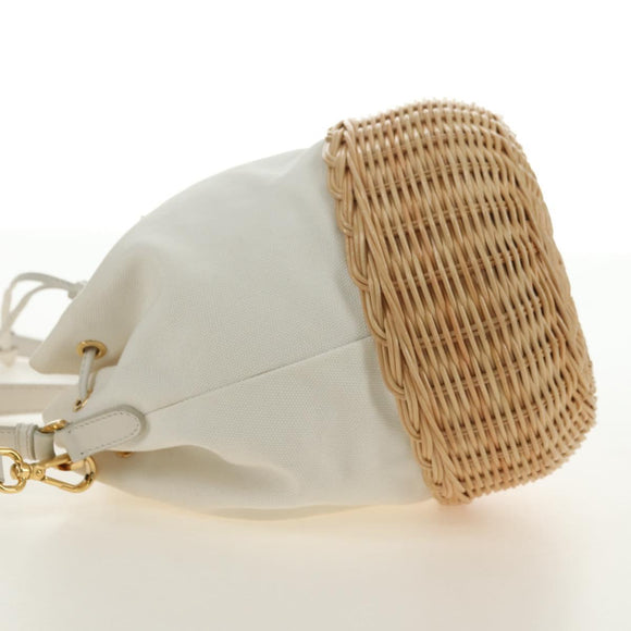 PRADA Wicker Shoulder Bag Rattan 2way Beige Gold Auth 181615V
