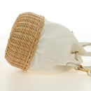 PRADA Wicker Shoulder Bag Rattan 2way Beige Gold Auth 181615V-4