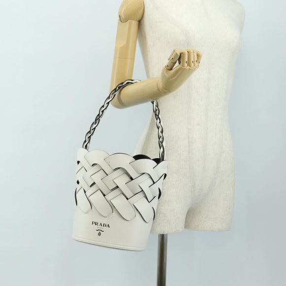 PRADA Shoulder Bag Leather White Auth 181616SM