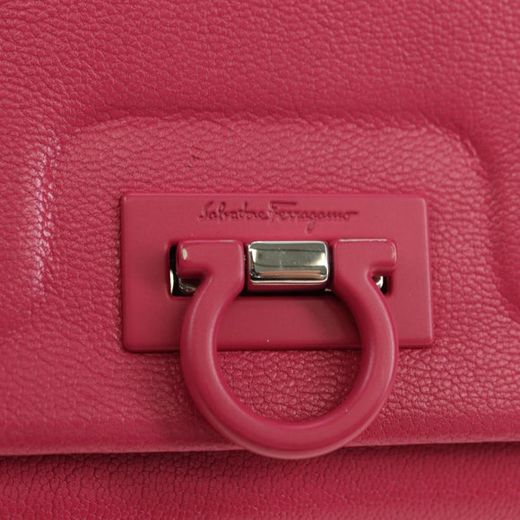 Salvatore Ferragamo Gancini Shoulder Bag Leather Pink Silver Auth 181622V