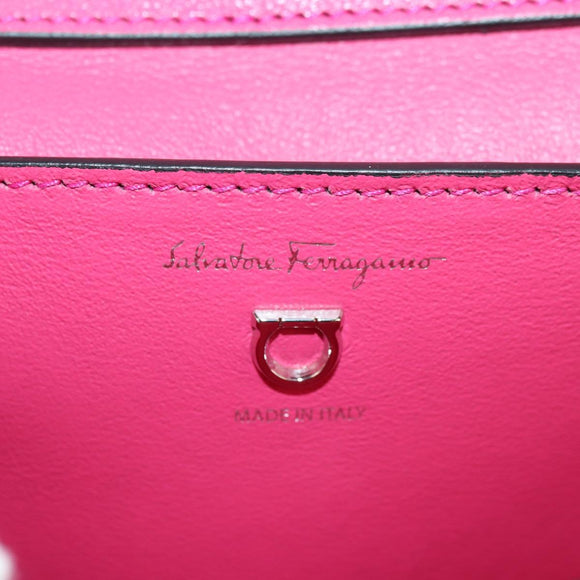 Salvatore Ferragamo Gancini Shoulder Bag Leather Pink Silver Auth 181622V