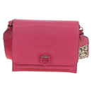Salvatore Ferragamo Gancini Shoulder Bag Leather Pink Silver Auth 181622V-2