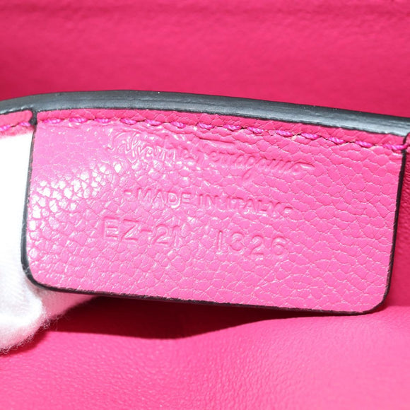Salvatore Ferragamo Gancini Shoulder Bag Leather Pink Silver Auth 181622V