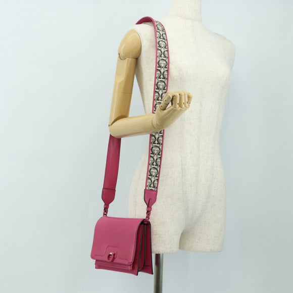 Salvatore Ferragamo Gancini Shoulder Bag Leather Pink Silver Auth 181622V