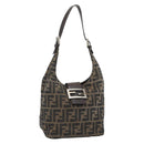 FENDI Zucca Canvas Mamma Baguette Shoulder Bag Black Brown Auth 181633A-1