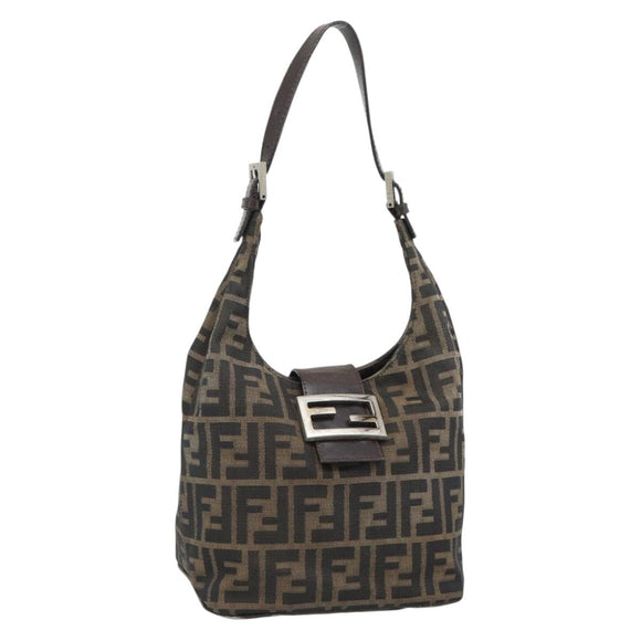 FENDI Zucca Canvas Mamma Baguette Shoulder Bag Black Brown Auth 181633A