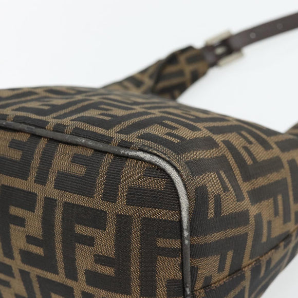 FENDI Zucca Canvas Mamma Baguette Shoulder Bag Black Brown Auth 181633A