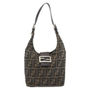 FENDI Zucca Canvas Mamma Baguette Shoulder Bag Black Brown Auth 181633A-13