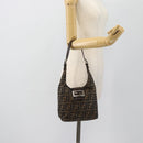 FENDI Zucca Canvas Mamma Baguette Shoulder Bag Black Brown Auth 181633A-21
