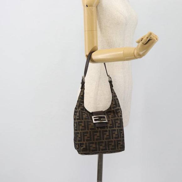 FENDI Zucca Canvas Mamma Baguette Shoulder Bag Black Brown Auth 181633A