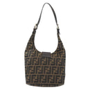 FENDI Zucca Canvas Mamma Baguette Shoulder Bag Black Brown Auth 181633A-2