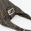 FENDI Zucca Canvas Mamma Baguette Shoulder Bag Black Brown Auth 181633A-6