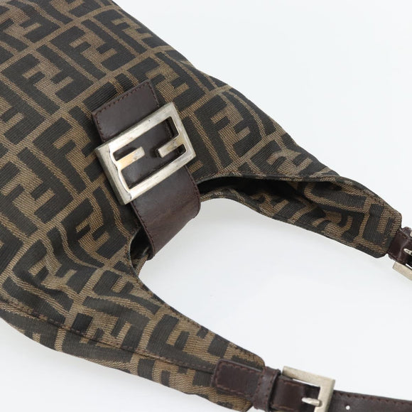 FENDI Zucca Canvas Mamma Baguette Shoulder Bag Black Brown Auth 181633A