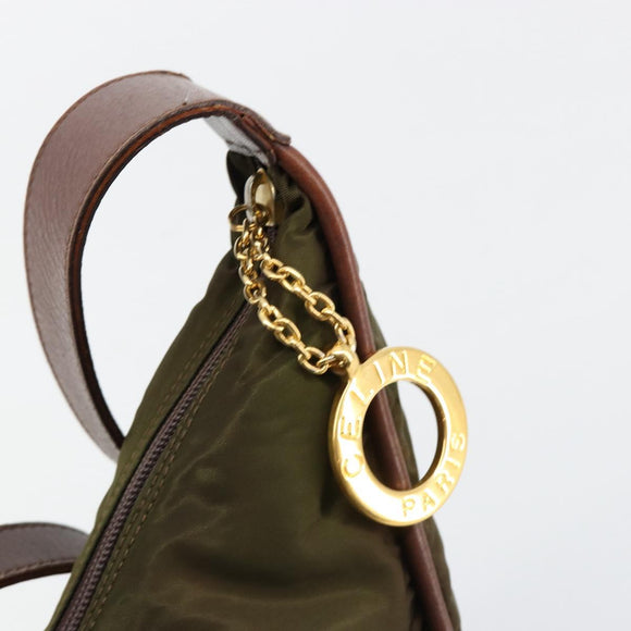 CELINE Circle Shoulder Bag Nylon Khaki Gold Auth 181636