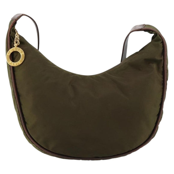 CELINE Circle Umhängetasche Nylon Khaki Gold Auth 181636