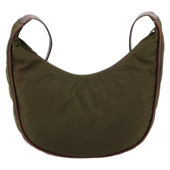 CELINE Circle Shoulder Bag Nylon Khaki Gold Auth 181636