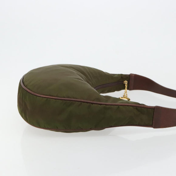 CELINE Circle Umhängetasche Nylon Khaki Gold Auth 181636