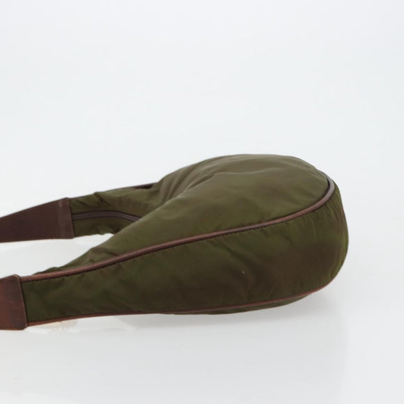 CELINE Circle Umhängetasche Nylon Khaki Gold Auth 181636