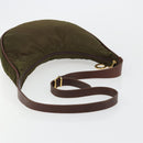 CELINE Circle Shoulder Bag Nylon Khaki Gold Auth 181636-7