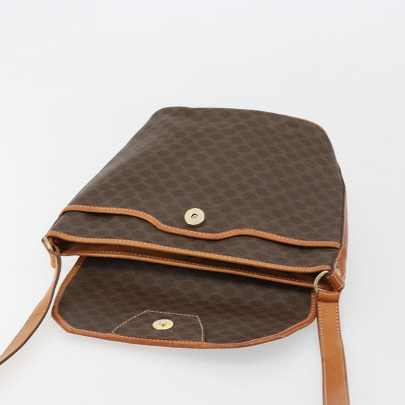 CELINE Macadam Canvas Circle Shoulder Bag PVC Leather Brown Gold Auth 181637A