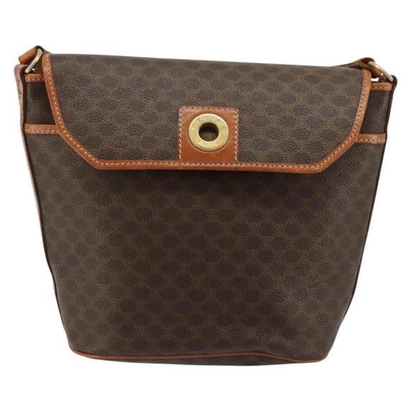 CELINE Macadam Canvas Circle Shoulder Bag PVC Leather Brown Gold Auth 181637A
