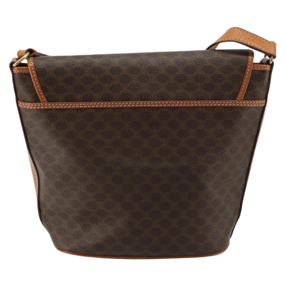 CELINE Macadam Canvas Circle Shoulder Bag PVC Leather Brown Gold Auth 181637A