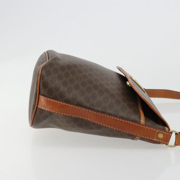 CELINE Macadam Canvas Circle Shoulder Bag PVC Leather Brown Gold Auth 181637A