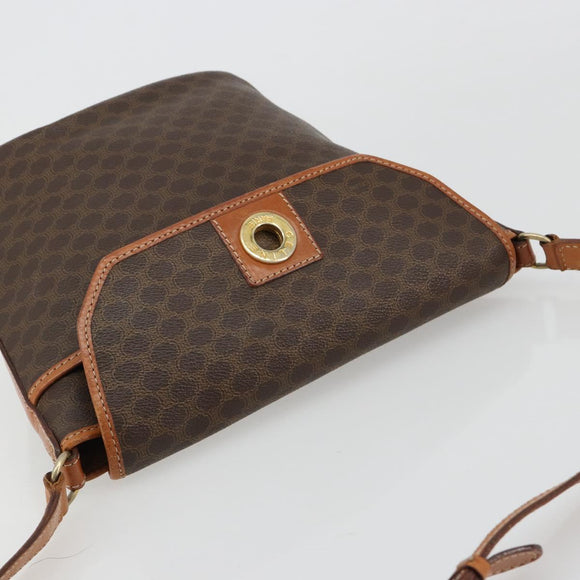 CELINE Macadam Canvas Circle Shoulder Bag PVC Leather Brown Gold Auth 181637A