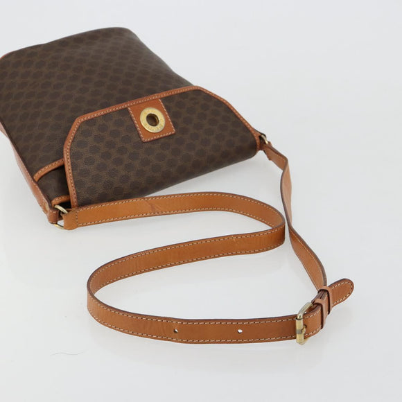 CELINE Macadam Canvas Circle Shoulder Bag PVC Leather Brown Gold Auth 181637A