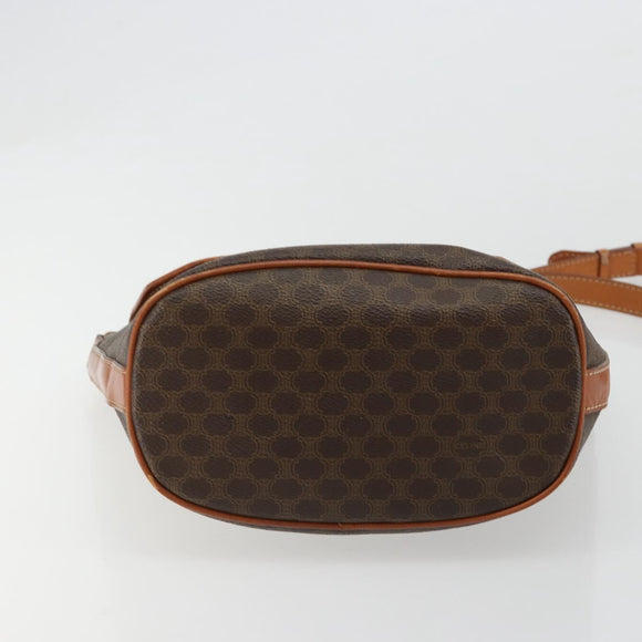 CELINE Macadam Canvas Circle Shoulder Bag PVC Leather Brown Gold Auth 181637A