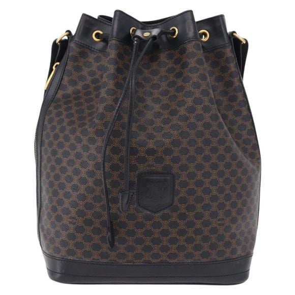 CELINE Macadam Canvas Shoulder Bag PVC Black Gold Auth 181639V