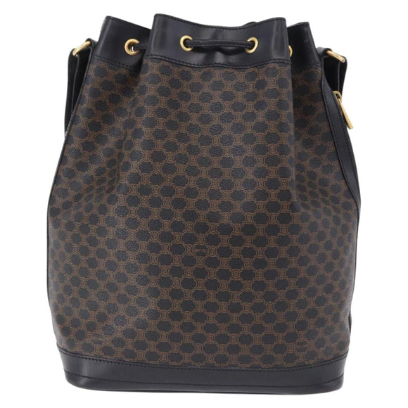 CELINE Macadam Canvas Shoulder Bag PVC Black Gold Auth 181639V