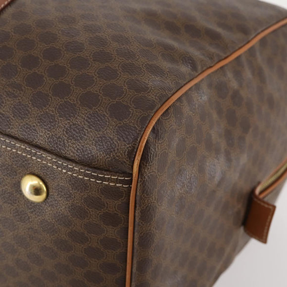 CELINE Macadam Canvas Boston Bag PVC Leather Brown Gold Auth 181642A