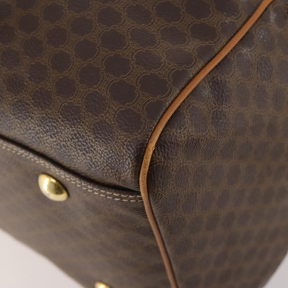 CELINE Macadam Canvas Boston Bag PVC Leather Brown Gold Auth 181642A