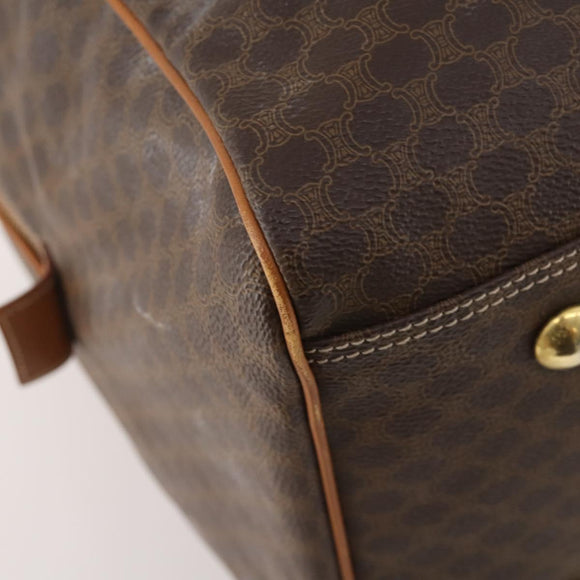 CELINE Macadam Canvas Boston Bag PVC Leather Brown Gold Auth 181642A