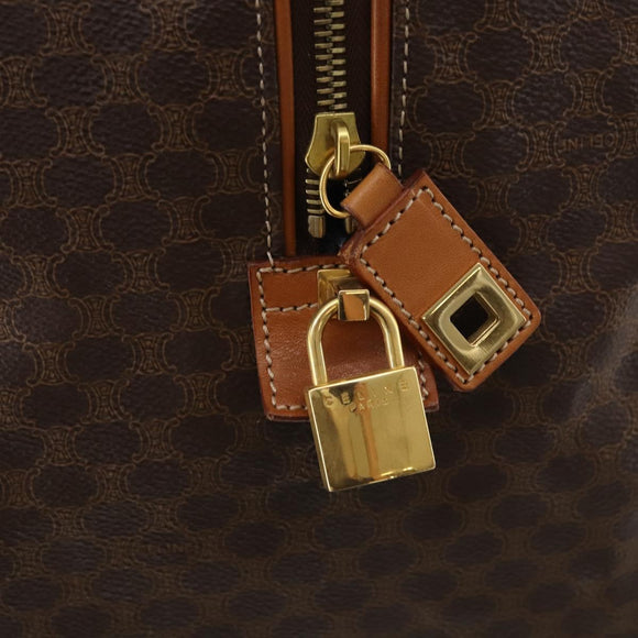 CELINE Macadam Canvas Boston Bag PVC Leather Brown Gold Auth 181642A