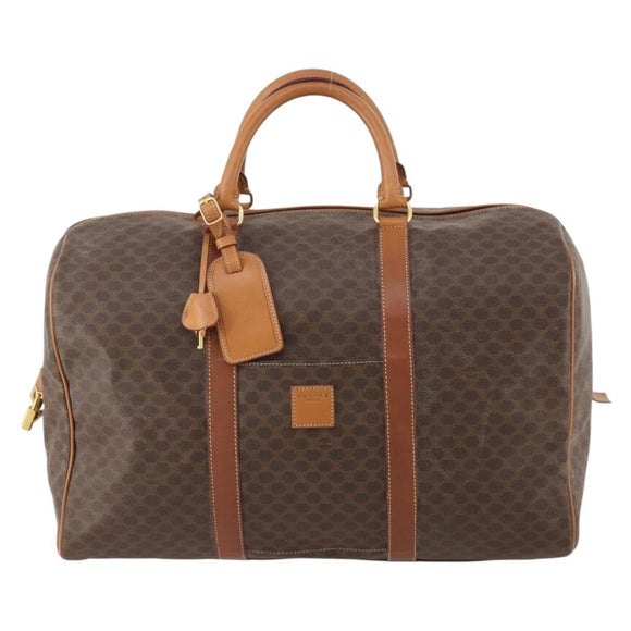 CELINE Macadam Canvas Boston Bag PVC Leather Brown Gold Auth 181642A