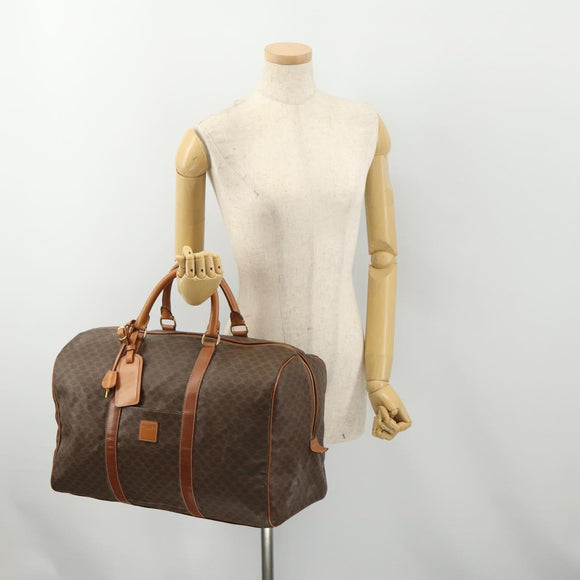 CELINE Macadam Canvas Boston Bag PVC Leather Brown Gold Auth 181642A