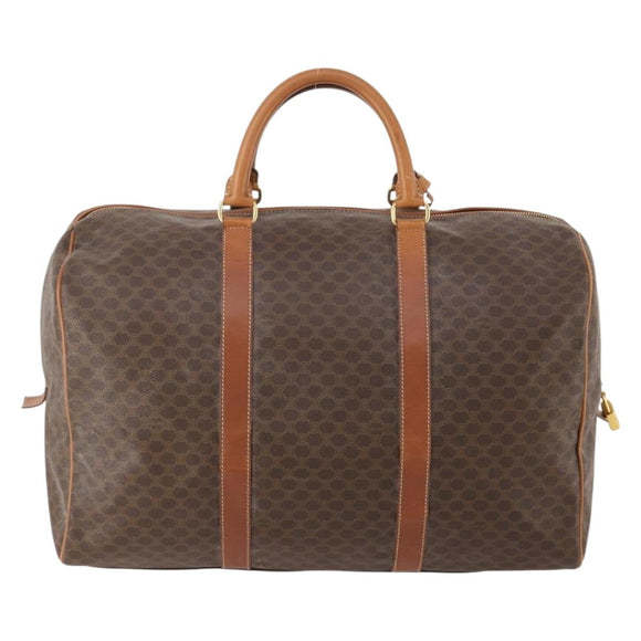 CELINE Macadam Canvas Boston Bag PVC Leather Brown Gold Auth 181642A