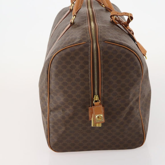 CELINE Macadam Canvas Boston Bag PVC Leather Brown Gold Auth 181642A