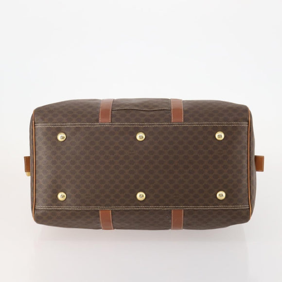 CELINE Macadam Canvas Boston Bag PVC Leather Brown Gold Auth 181642A
