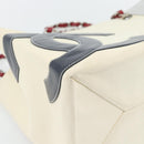 CHANEL Choco Bar Chain Tote Bag No5 Canvas Ivory Silver CC Auth 181646A-14