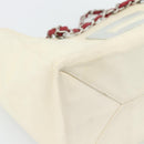 CHANEL Choco Bar Chain Tote Bag No5 Canvas Ivory Silver CC Auth 181646A-16