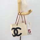 CHANEL Choco Bar Chain Tote Bag No5 Canvas Ivory Silver CC Auth 181646A-21