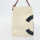 CHANEL Choco Bar Chain Tote Bag No5 Canvas Ivory Silver CC Auth 181646A-3