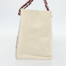CHANEL Choco Bar Chain Tote Bag No5 Canvas Ivory Silver CC Auth 181646A-4