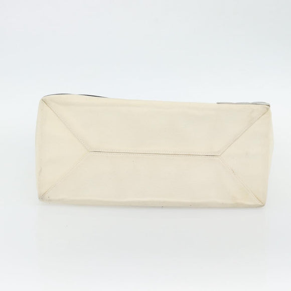 CHANEL Choco Bar Chain Tote Bag No5 Canvas Ivory Silver CC Auth 181646A