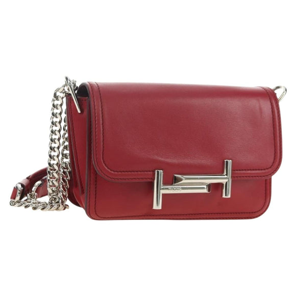 TOD’S Shoulder Bag Leather Red Silver Auth 181649V